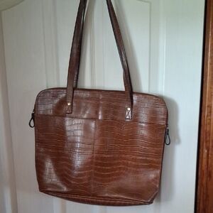 Bueno Brown Faux-Croc Large Tote with Exterior Pocket